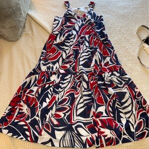 NWOT Talbots Red White Blue Floral Cotton Lined Sun Dress medium
